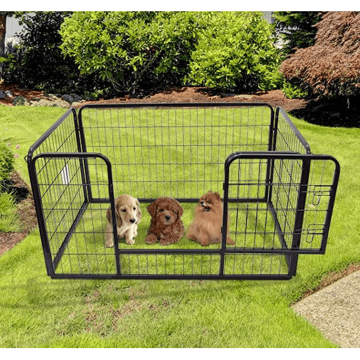 PawHut Parque para Animais de Estimação Retangular Gaiola para Cães 4 Paineis de Metal com Porta e Dupla Fechadura Cerca de Treinamento 129x84x70cm Preto