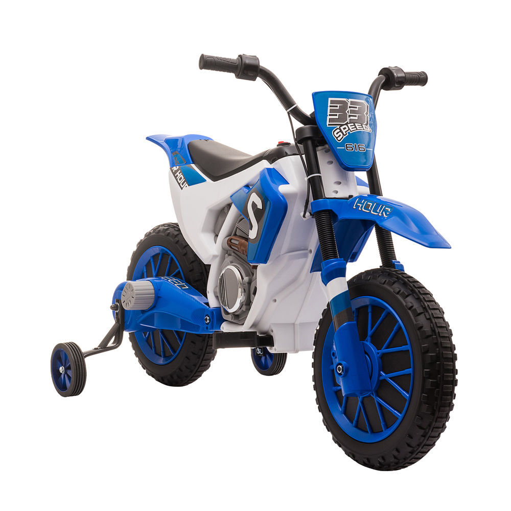 Homcom moto eléctrica para niños de +3 años 12v moto de juguete infantil con 2 ruedas de equilibrio velocidad 3-8 km/h arranque suave 106,5x51,5x68 cm azul