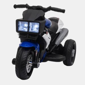 HOMCOM Motocicleta Elétrica Infantil com 3 Rodas para Crianças acima de 3 anos Triciclo com Pedal para Crianças Bateria 6V com Luzes Música Pneus Largos 86x42x52cm Azul