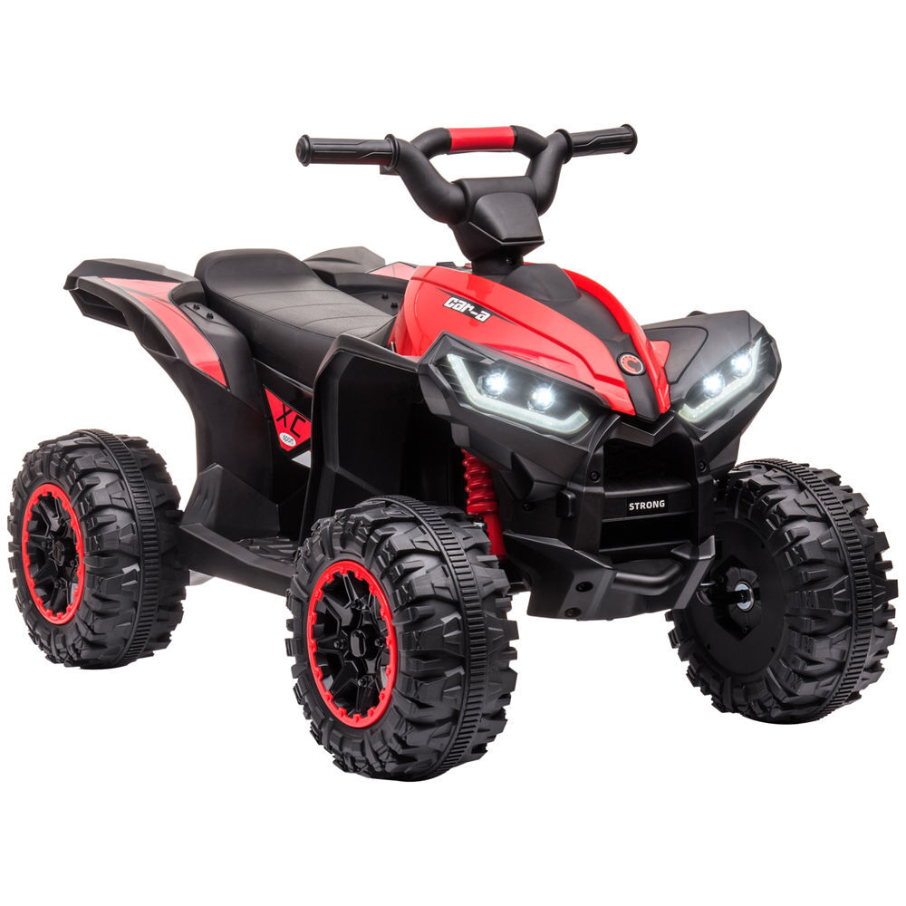 Homcom quad eléctrico para niños 12v, quad para niños de 3-5 años, con 2 motores, velocidad ajustable 3-6km/h, faros, bocina, música, usb, avance y retroceso, rojo