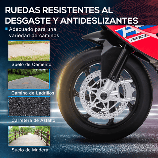 HOMCOM Mota Elétrica BMW HP4 para Crianças Acima de 18 Meses Mota de Bateria 6V com Música USB Velocidade 2,5kmh Avance e Retrocesso Carga Máxima 30kg 82,5x42x54cm Vermelha