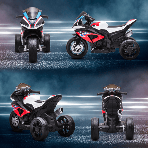 HOMCOM Mota Elétrica BMW HP4 para Crianças Acima de 18 Meses Mota de Bateria 6V com Música USB Velocidade 2,5kmh Avance e Retrocesso Carga Máxima 30kg 82,5x42x54cm Vermelha