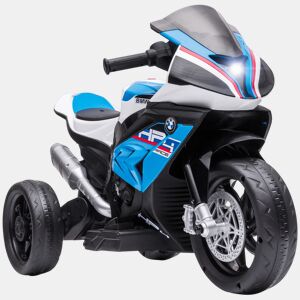 HOMCOM Mota Elétrica BMW HP4 para Crianças Acima de 18 Meses Mota de Bateria 6V com Música USB Velocidade 2,5kmh Avance e Retrocesso Carga Máxima 30kg 82,5x42x54cm Azul