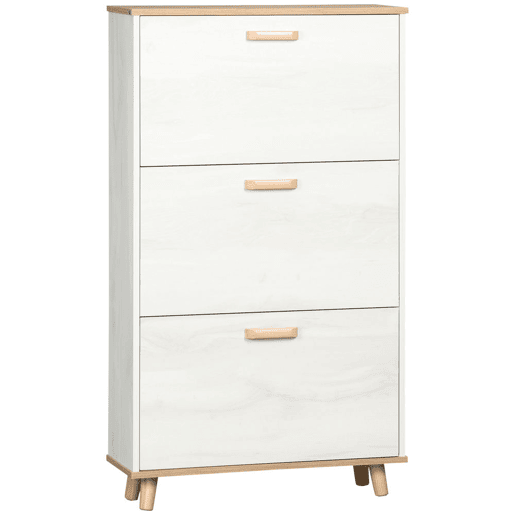 HOMCOM Sapateira Moderna Armário para Sapatos com 3 Gavetas Abatíveis para 12 Pares de Sapatos e Prateleira Ajustável para Corredor Entrada 70x23,5x122cm Branco e Madeira