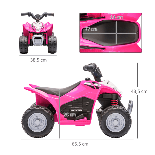 AIYAPLAY Quadriciclo Elétrico HONDA para Crianças de 18-36 Meses Quadriciclo Elétrico Infantil a Bateria 6V com Faróis LED Buzina Velocidade de 2,8kmh e Avance 65,5x35,5x43,5cm Rosa AIYAPLAY Quadriciclo Elétrico HONDA para Crianças de 18-36 Meses Quadriciclo Elétrico Infantil a Bateria 6V com Faróis LED Buzina Velocidade de 2,8kmh e Avance 65,5x35,5x43,5cm Rosa