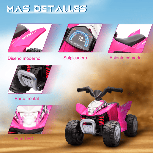 AIYAPLAY Quadriciclo Elétrico HONDA para Crianças de 18-36 Meses Quadriciclo Elétrico Infantil a Bateria 6V com Faróis LED Buzina Velocidade de 2,8kmh e Avance 65,5x35,5x43,5cm Rosa AIYAPLAY Quadriciclo Elétrico HONDA para Crianças de 18-36 Meses Quadriciclo Elétrico Infantil a Bateria 6V com Faróis LED Buzina Velocidade de 2,8kmh e Avance 65,5x35,5x43,5cm Rosa