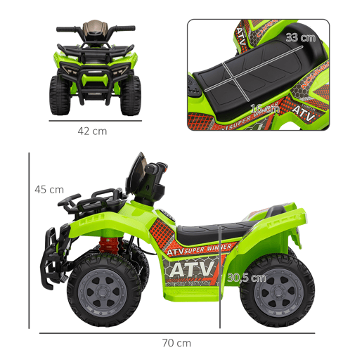 HOMCOM Quadriciclo Elétrico para Crianças de 18-36 Meses Veículo Elétrico a Bateria 6V Infantil com Velocidade 2kmh 70x42x45 cm Verde HOMCOM Quadriciclo Elétrico para Crianças de 18-36 Meses Veículo Elétrico a Bateria 6V Infantil com Velocidade 2kmh 70x42x45 cm Verde