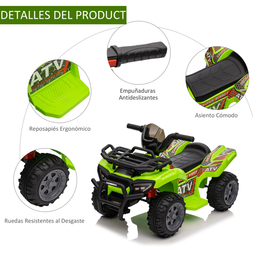 HOMCOM Quadriciclo Elétrico para Crianças de 18-36 Meses Veículo Elétrico a Bateria 6V Infantil com Velocidade 2kmh 70x42x45 cm Verde HOMCOM Quadriciclo Elétrico para Crianças de 18-36 Meses Veículo Elétrico a Bateria 6V Infantil com Velocidade 2kmh 70x42x45 cm Verde