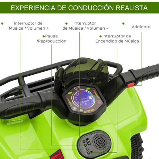 HOMCOM Quadriciclo Elétrico para Crianças de 18-36 Meses Veículo Elétrico a Bateria 6V Infantil com Velocidade 2kmh 70x42x45 cm Verde HOMCOM Quadriciclo Elétrico para Crianças de 18-36 Meses Veículo Elétrico a Bateria 6V Infantil com Velocidade 2kmh 70x42x45 cm Verde