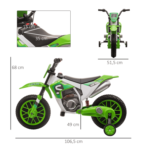 HOMCOM Mota Elétrica para Crianças acima de 3 Anos 12V Mota de Brinquedo Infantil com 2 Rodas de Equilíbrio Velocidade Máx. 8kmh Arranque Suave 106,5x51,5x68cm Verde HOMCOM Mota Elétrica para Crianças acima de 3 Anos 12V Mota de Brinquedo Infantil com 2 Rodas de Equilíbrio Velocidade Máx. 8kmh Arranque Suave 106,5x51,5x68cm Verde