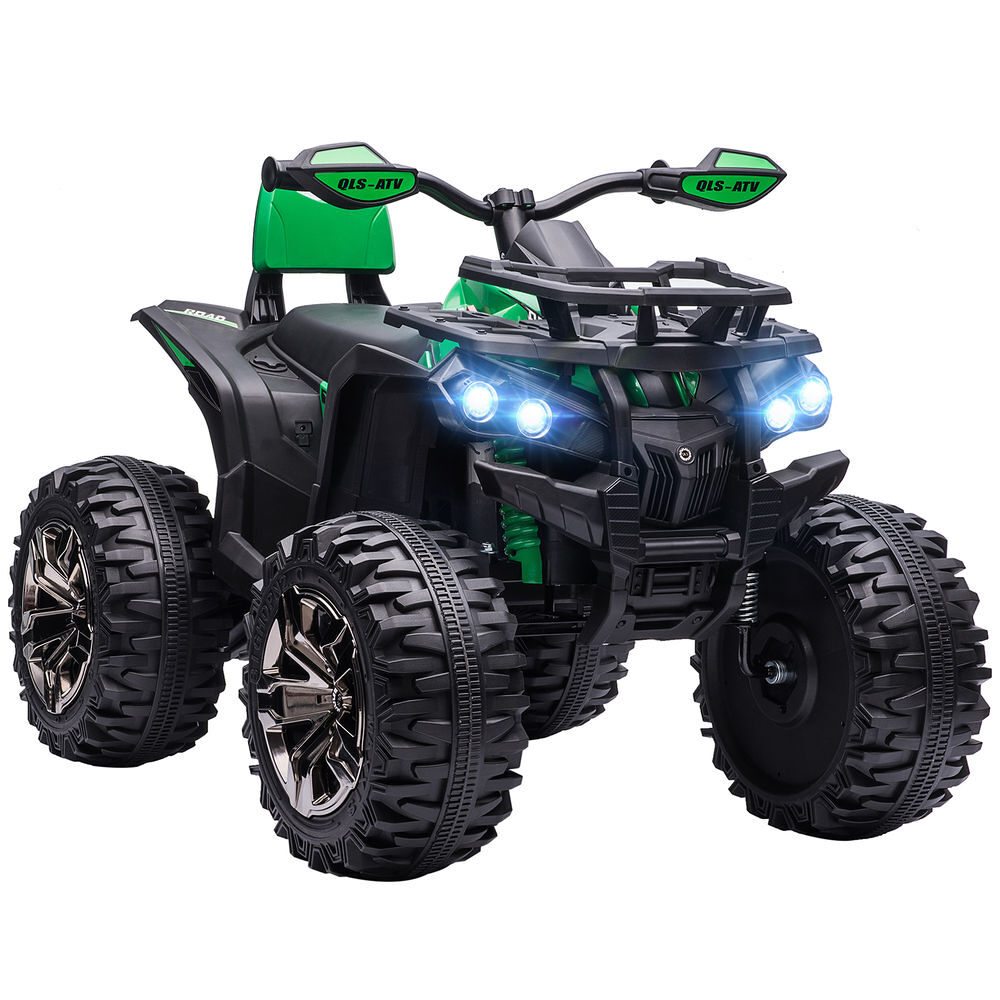 Homcom quad eléctrico para niños 12v, quad para niños de 3–5 años con 2 motores, velocidad 3–8 km/h, música, faros led, mp3, usb, tarjeta tf, pedal, avance y retroceso, verde