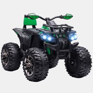 HOMCOM Moto Elétrica Infantil 12V, Quad para Crianças de 3 a 5 Anos com 2 Motores, Velocidade de 3 a 8 kmh, Música, Faróis LED, MP3, USB, Cartão TF, Pedal, Avançar e Recuar, Verde