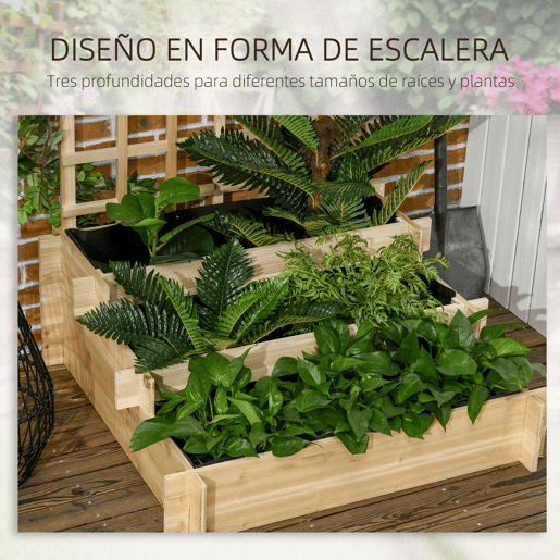 Outsunny Floreira de 3 Níveis com Treliça Hortal Vertical com Tecido não Tecido para Cultivos de Verduras Flores Ervas 95x95x110 cm Madeira