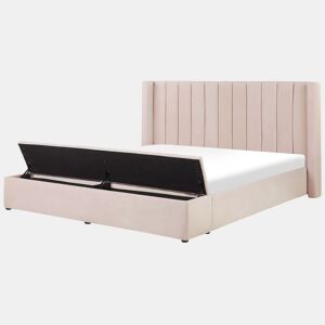 Cama com banco de arrumação Veludo NOYERS 180 x 200 cm Rosa pastel