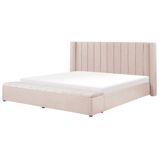Cama com banco de arrumação Veludo NOYERS 180 x 200 cm Rosa pastel