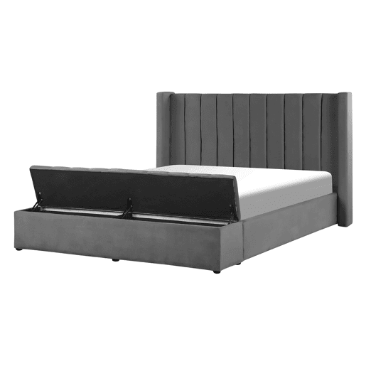 Cama com banco de arrumação Veludo NOYERS 140 x 200 cm Cinzento