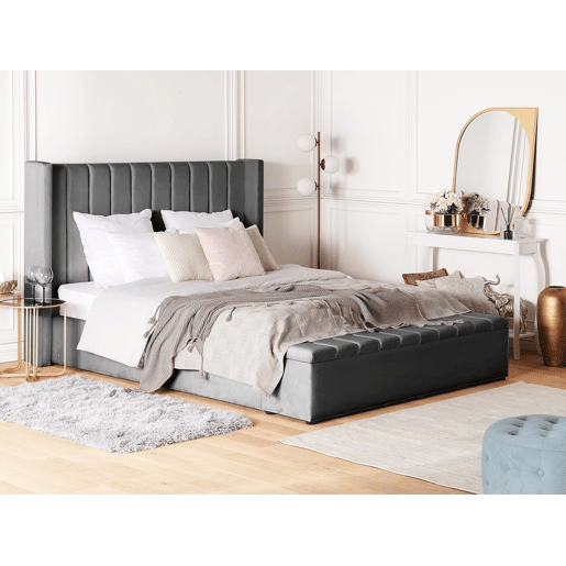Cama com banco de arrumação Veludo NOYERS 140 x 200 cm Cinzento