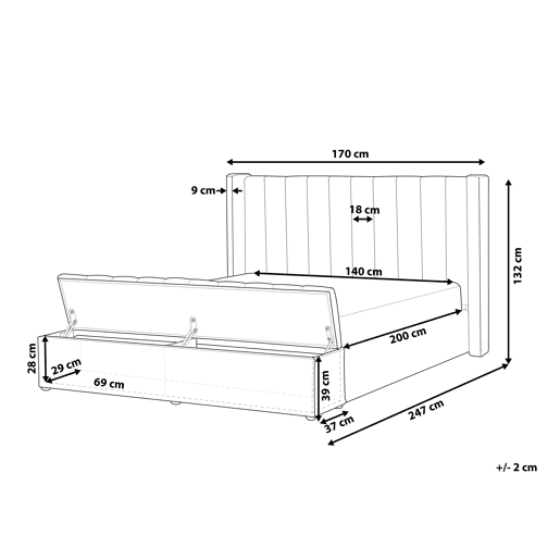 Cama com banco de arrumação Veludo NOYERS 140 x 200 cm Cinzento