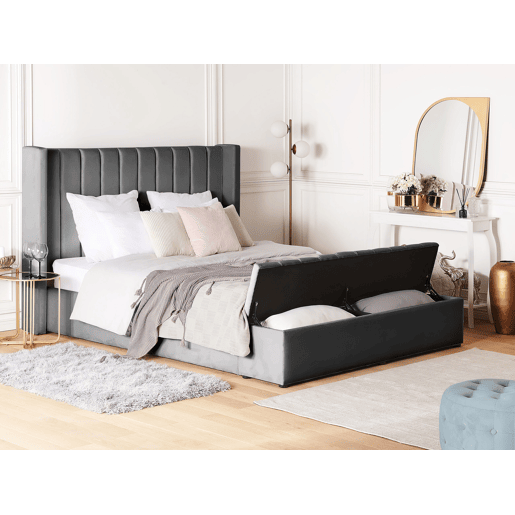 Cama com banco de arrumação Veludo NOYERS 140 x 200 cm Cinzento