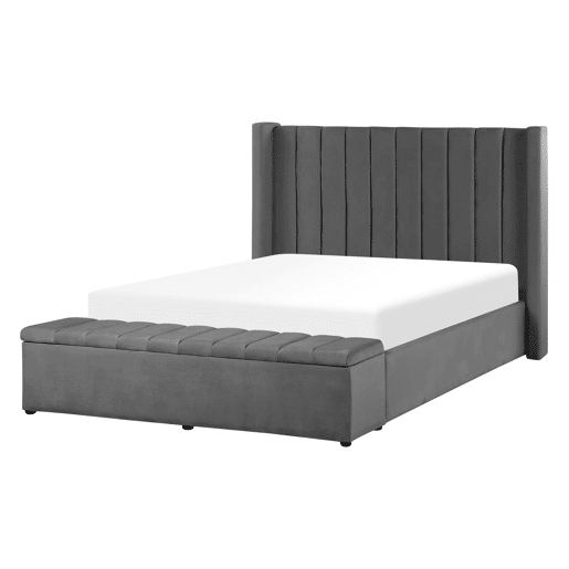 Cama com banco de arrumação Veludo NOYERS 140 x 200 cm Cinzento