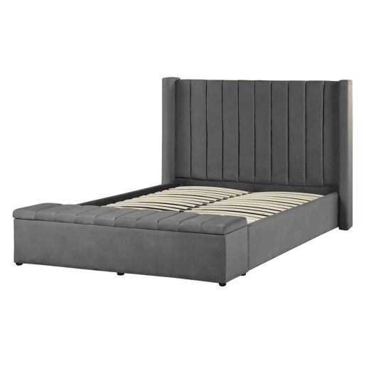 Cama com banco de arrumação Veludo NOYERS 140 x 200 cm Cinzento