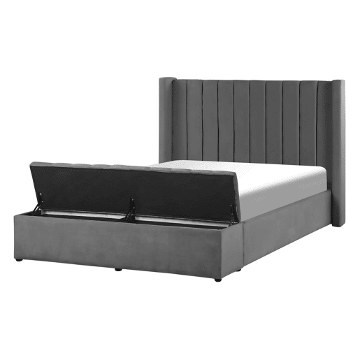 Cama com banco de arrumação Veludo NOYERS 140 x 200 cm Cinzento