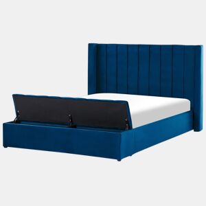 Cama com banco de arrumação Veludo NOYERS 160 x 200 cm Azul marinho