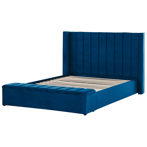 Cama com banco de arrumação Veludo NOYERS 160 x 200 cm Azul marinho