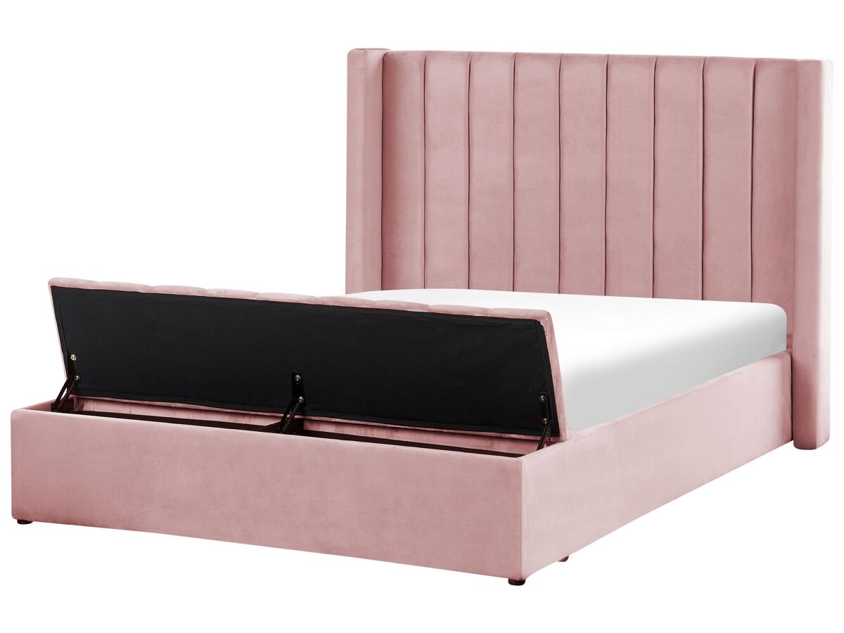 Beliani Cama con banco de almacenaje Terciopelo NOYERS 170x247 Rosa