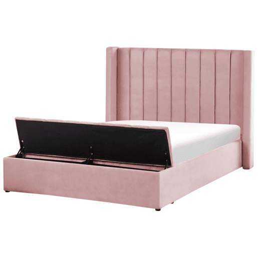 Cama com banco de arrumação Veludo NOYERS 140 x 200 cm Rosa