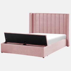Cama com banco de arrumação Veludo NOYERS 140 x 200 cm Rosa