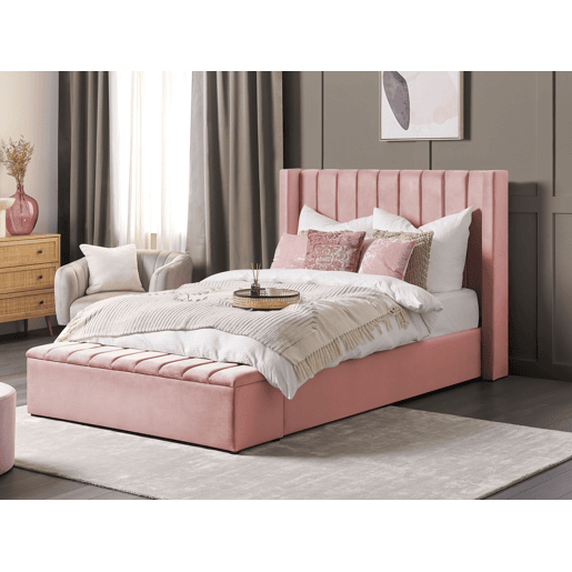 Cama com banco de arrumação Veludo NOYERS 140 x 200 cm Rosa
