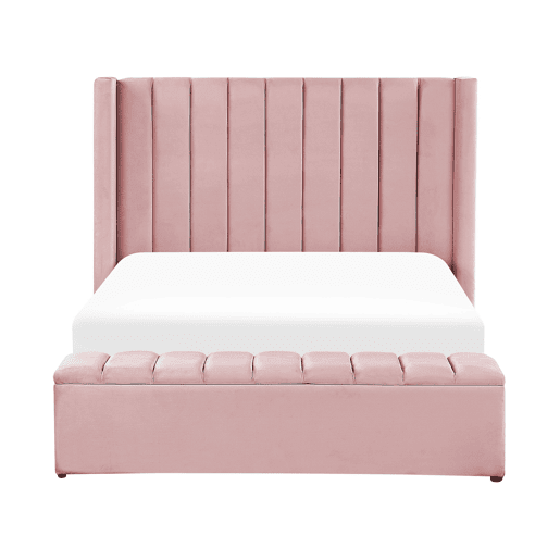 Cama com banco de arrumação Veludo NOYERS 140 x 200 cm Rosa