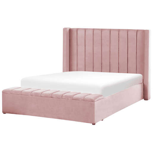 Cama com banco de arrumação Veludo NOYERS 140 x 200 cm Rosa