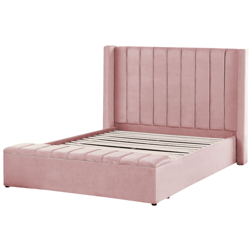 Cama com banco de arrumação Veludo NOYERS 140 x 200 cm Rosa