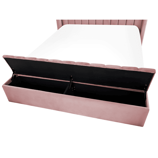Cama com banco de arrumação Veludo NOYERS 140 x 200 cm Rosa