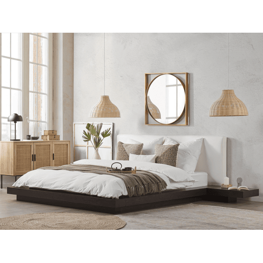 Cama de água Pele sintética ZEN 160 x 200 cm Madeira escura de freixo