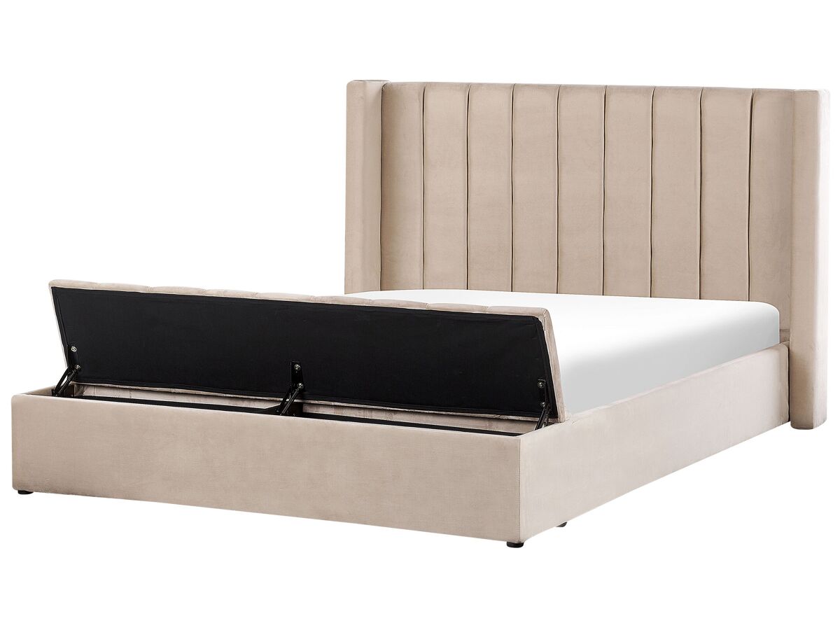 Beliani Cama con banco de almacenaje Terciopelo NOYERS 210x247 Beige