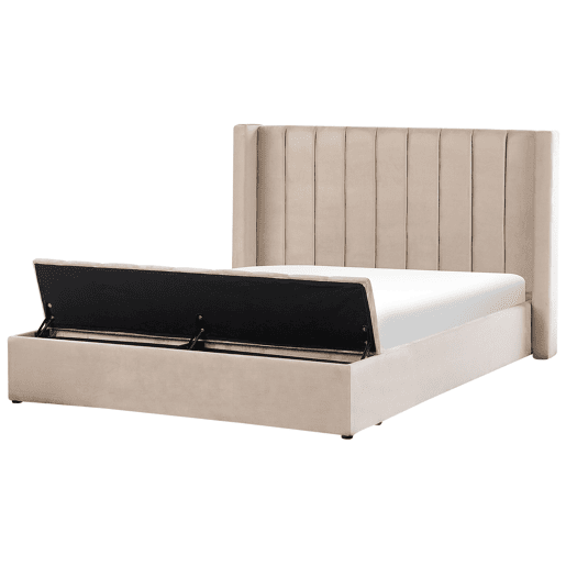 Cama com banco de arrumação Veludo NOYERS 180 x 200 cm Creme