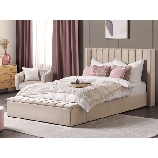 Cama com banco de arrumação Veludo NOYERS 180 x 200 cm Creme