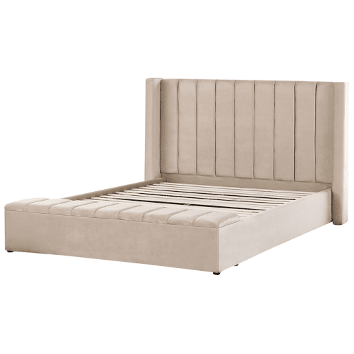 Cama com banco de arrumação Veludo NOYERS 180 x 200 cm Creme