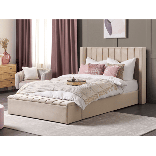 Cama com banco de arrumação Veludo NOYERS 160 x 200 cm Creme