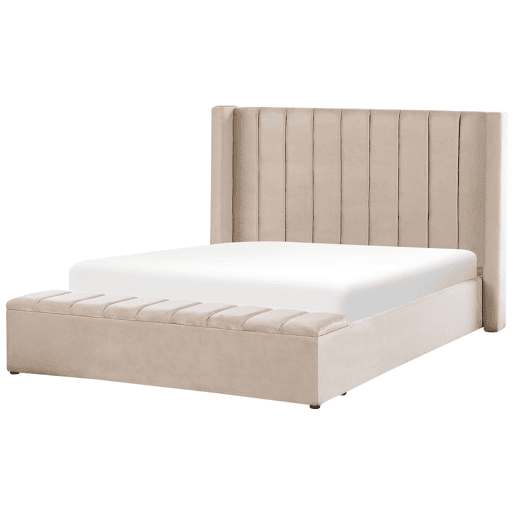 Cama com banco de arrumação Veludo NOYERS 160 x 200 cm Creme