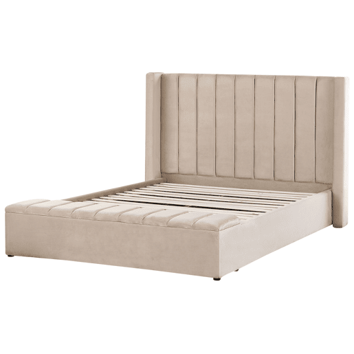 Cama com banco de arrumação Veludo NOYERS 160 x 200 cm Creme