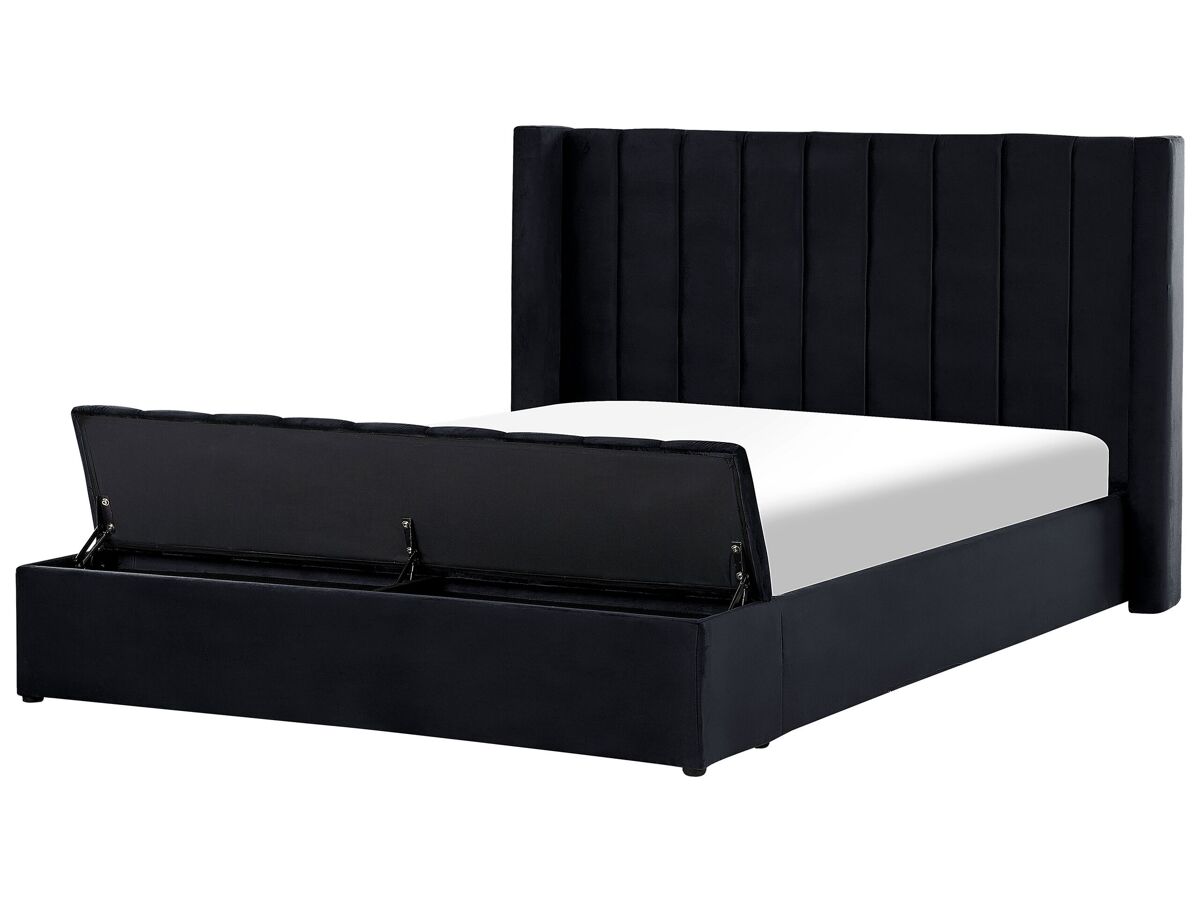 Beliani Cama con banco de almacenaje Terciopelo NOYERS 210x247 Negro