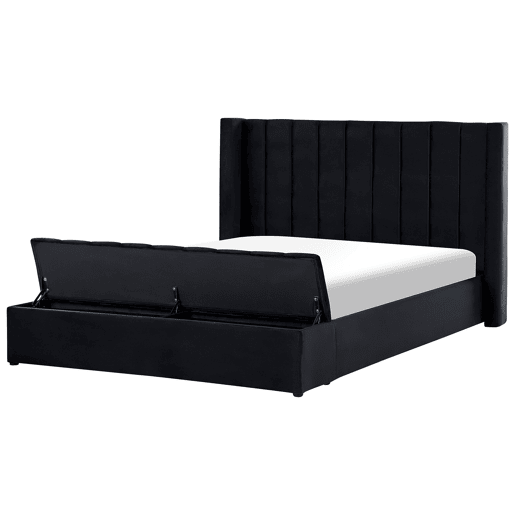 Cama com banco de arrumação Veludo NOYERS 180 x 200 cm Preto