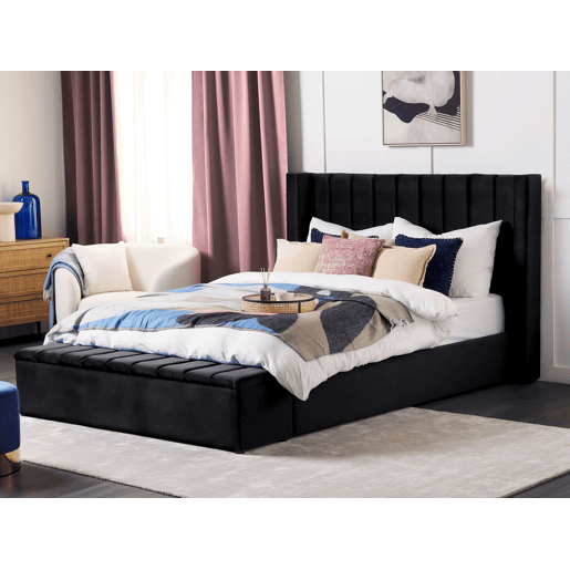 Cama com banco de arrumação Veludo NOYERS 180 x 200 cm Preto