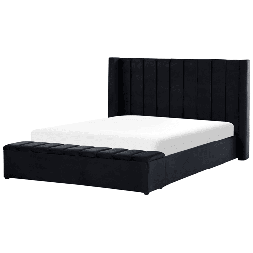 Cama com banco de arrumação Veludo NOYERS 180 x 200 cm Preto