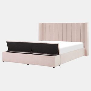 Cama com banco de arrumação Veludo NOYERS 160 x 200 cm Rosa pastel
