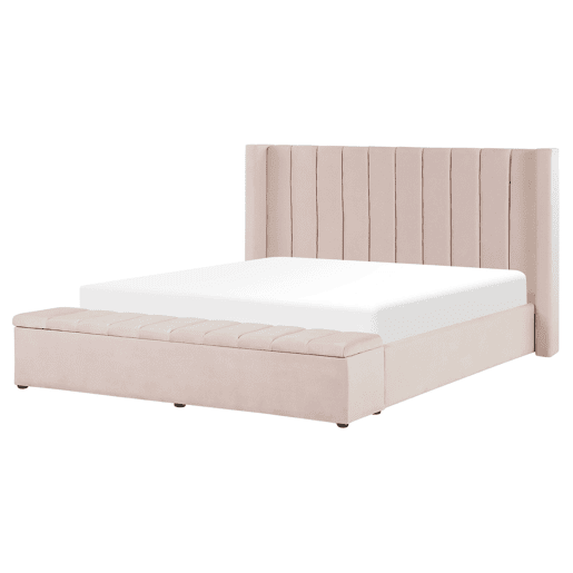 Cama com banco de arrumação Veludo NOYERS 160 x 200 cm Rosa pastel